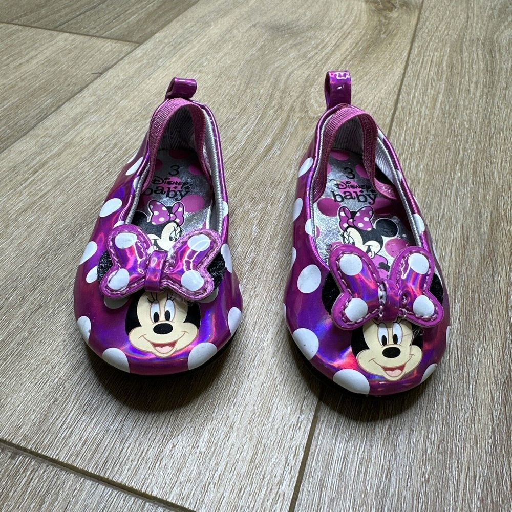 Disney Baby Minnie Mouse Shoes‎ Slip On Strap Pink Size 3 Preowned